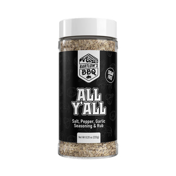 Bartlow's BBQ All Y'all rub—versatile spice blend for steak, fries, and smoked meats, adding big Texas flavor.