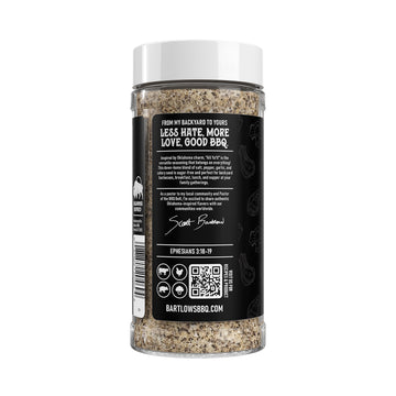 Bartlow's BBQ All Y’all rub packaging—marketing text highlighting its rich, flavorful BBQ blend.