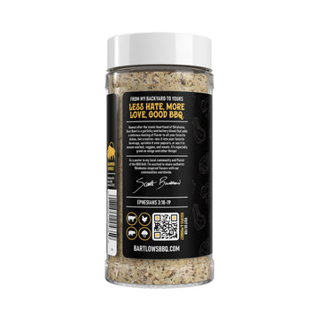 Bartlow's BBQ Dust Bowl rub packaging—marketing description highlighting robust smoky flavor.