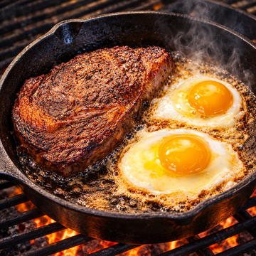 Steak & Eggs Breakfast on the Kamado Joe (with Chimichurri) — food photo