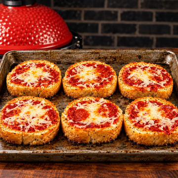 Grilled Garlic Bread Pizza on Kamado Joe (Crispy Outside, Cheesy Inside) — food photo