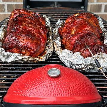 Carolina Style Pulled Pork on the Kamado Joe Big Joe 3 -  Gold Sauce vs Vinegar Sauce — food photo