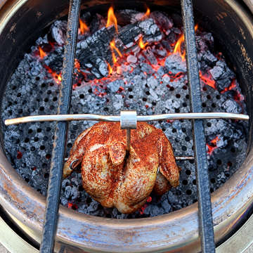 Solo Stove Fire Pit Cooking - Hanging A Roasted Chicken with Pit Barrel Accessories — food photo