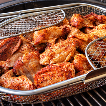 Joetisserie Wings with Napoleon Basket - Kamado Joe Classic 2 Chicken Wings — food photo