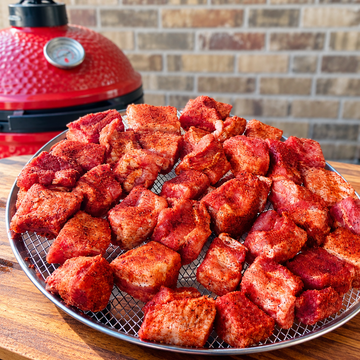 Smoked Pork Belly Burnt Ends Recipe - How to Smoke Pork Belly Burnt Ends on the Kamado Joe — food photo