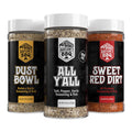 Bartlow's BBQ rub bundle—Sweet Red Dirt, Dust Bowl, and All Y’all rubs for premium grilling and smoking flavors.